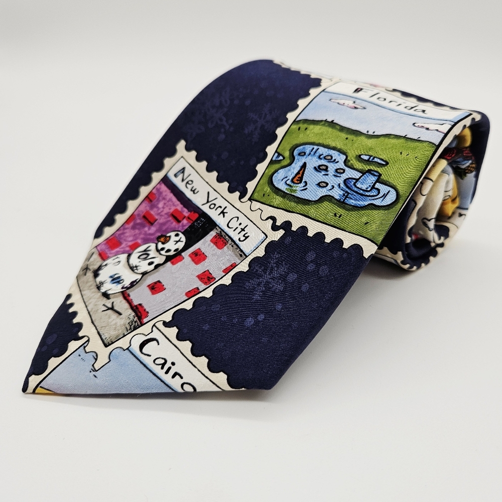 ST. NICKS TIE SHOP | 100% silk christmas holiday snowman travel neck tie